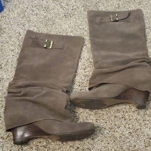 Naughty Monkey Suede Wedge knee high boots